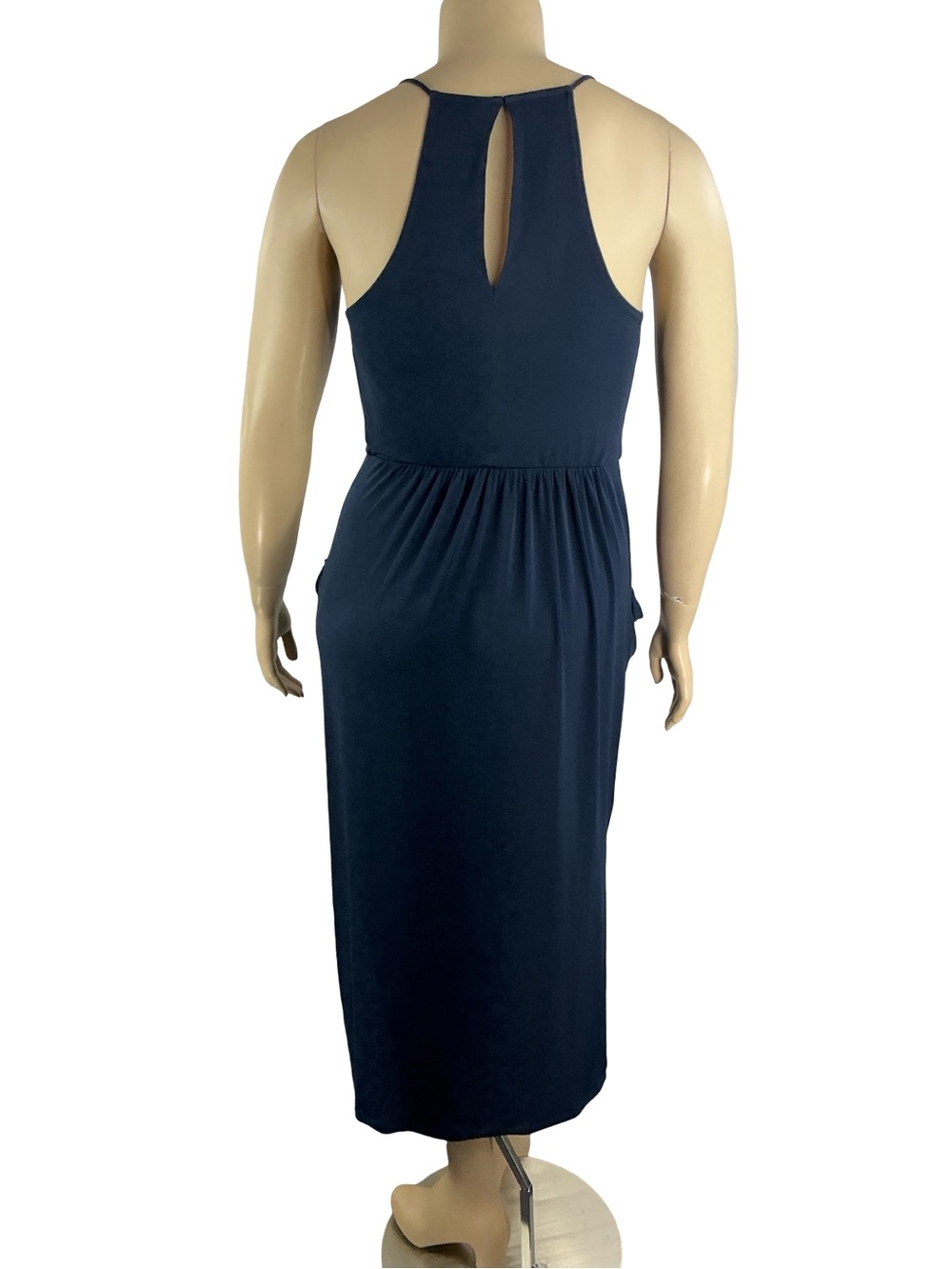 BCBGeneration Faux-Wrap Midi Dress Navy Cocktail Wedding Guest Size L - Picture 6 of 8